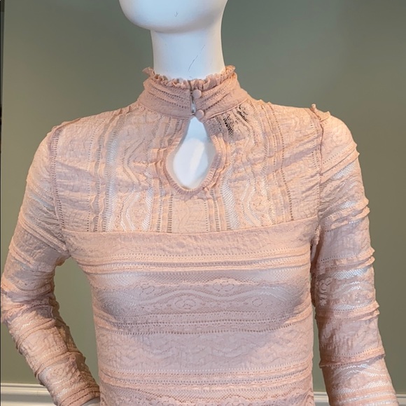BeBe High Neck Keyhole Long Sleeve Lace Top - Picture 2 of 10